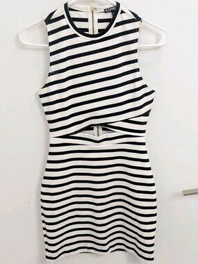 Black And White Cutout Striped Mini Sheath Dress Express Size 0
